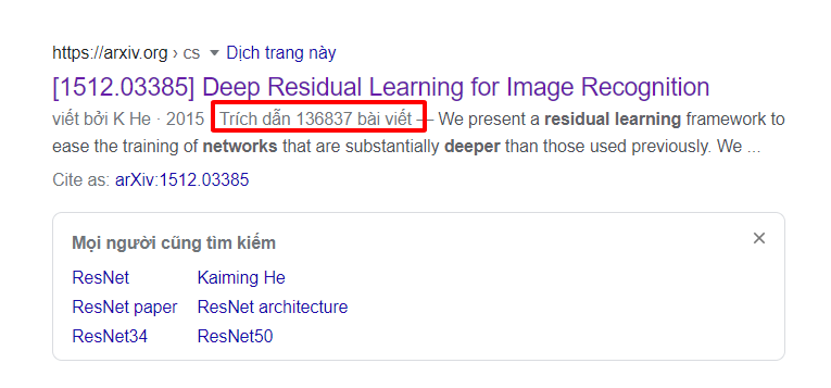 Số lượng trích dẫn khủng khiếp của Resnet.